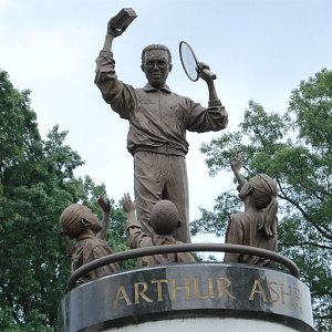 Close-up look at Arthur Ashe statue on Monument Avenue