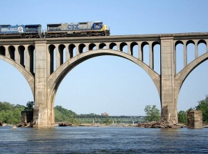 CSX train crosses the James River Railway Bridge